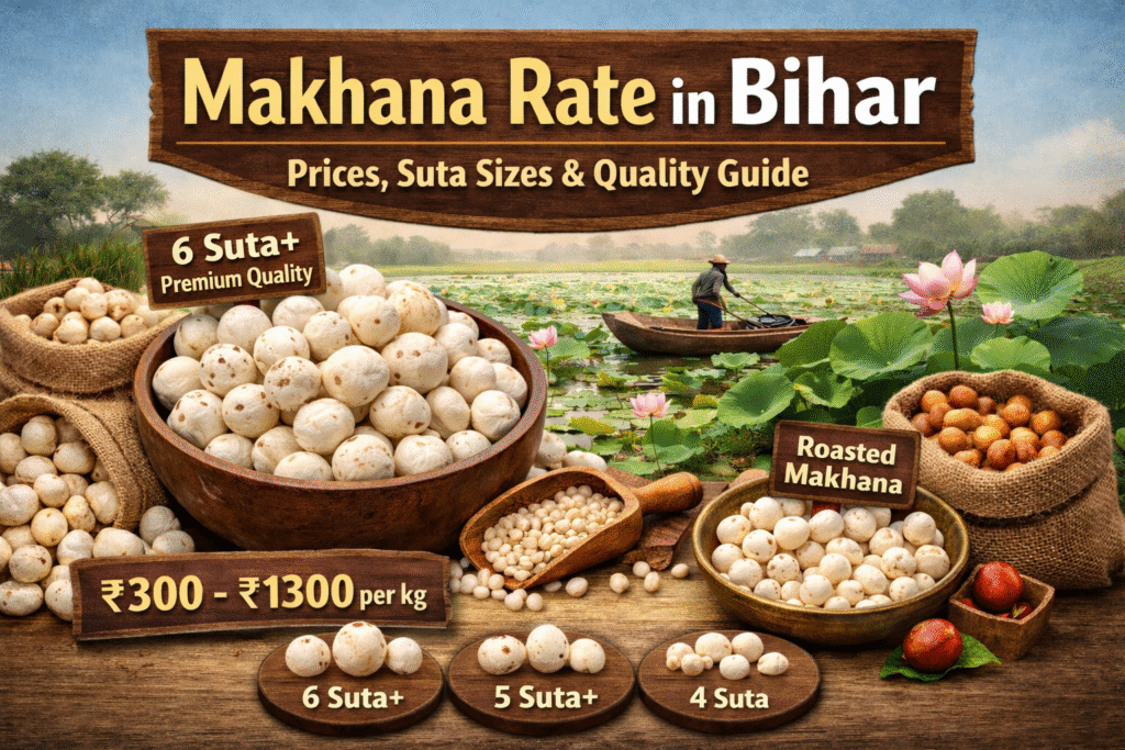 makhana rate in bihar suta wise quality sizes